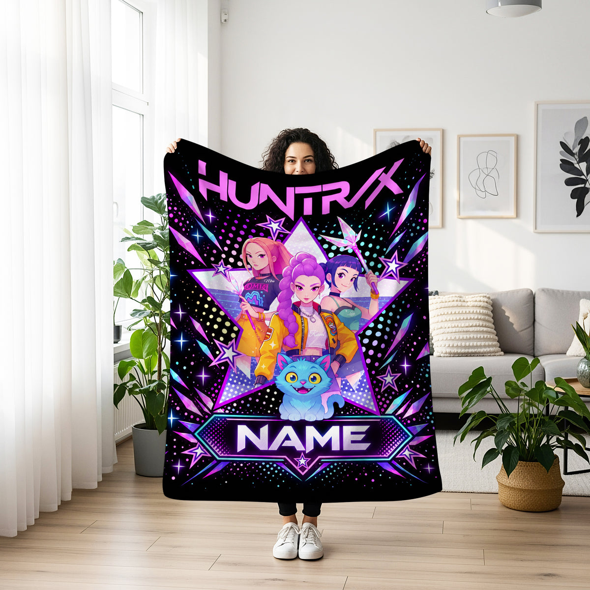 Personalized HUNTR/X Neon Star Blanket