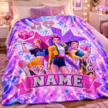 KPop Demon Hunters Huntrix Glitter Personalized Blanket