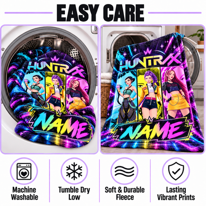 KPop Demon Hunters Huntrix Neon Personalized Blanket