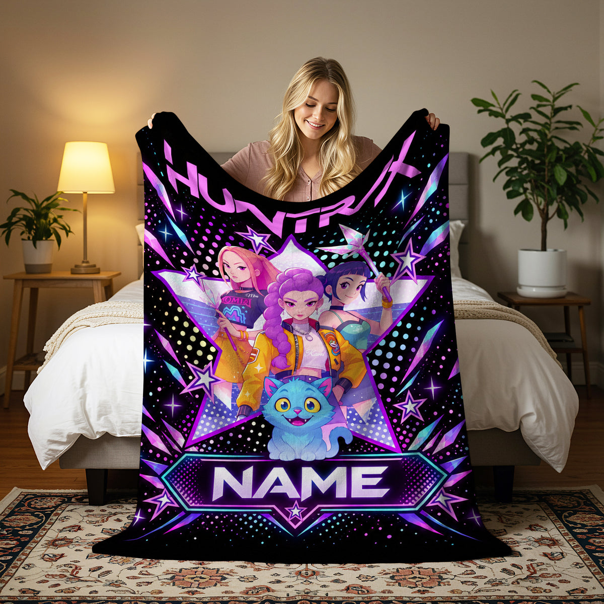 Personalized HUNTR/X Neon Star Blanket