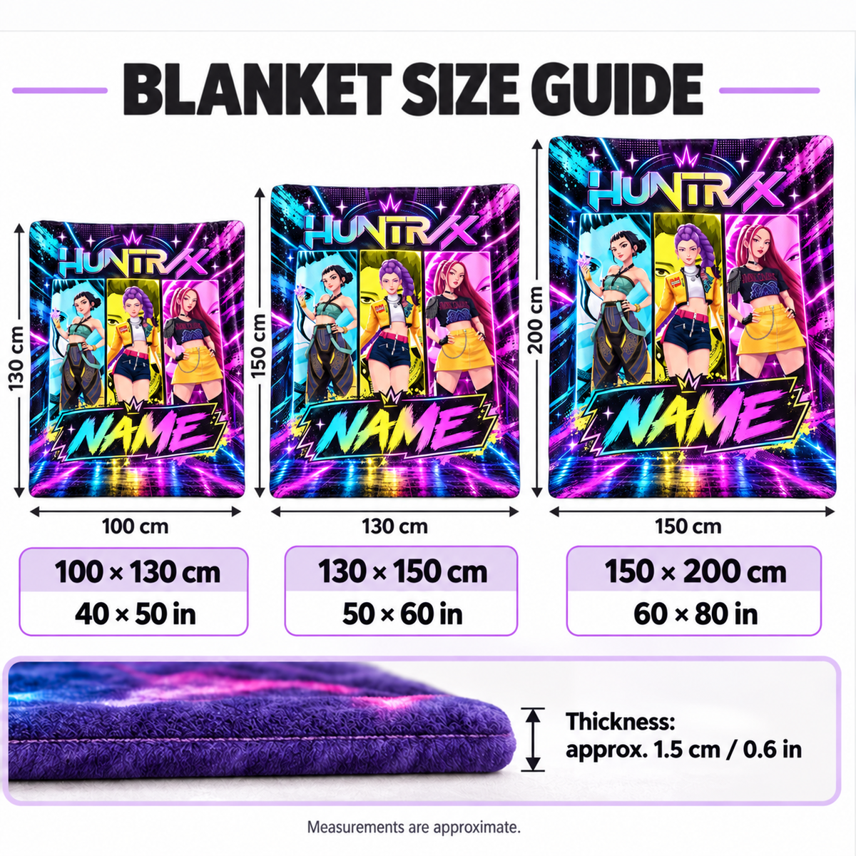 KPop Demon Hunters Huntrix Neon Personalized Blanket