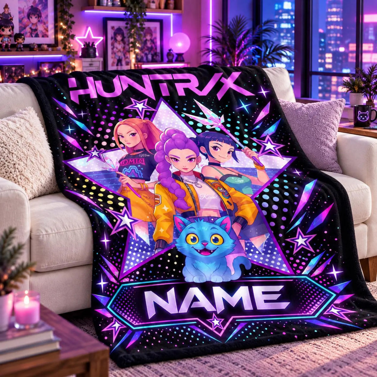 Personalized HUNTR/X Neon Star Blanket