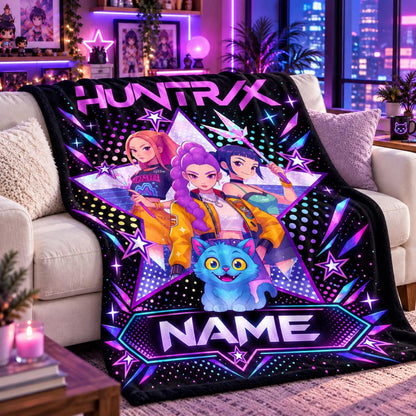 Personalized HUNTR/X Neon Star Blanket
