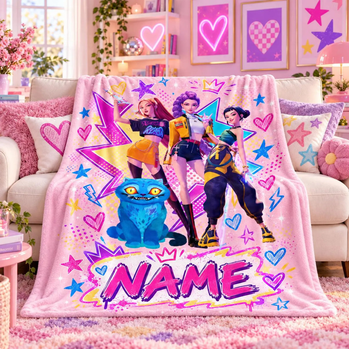 KPop Demon Hunters Huntrix Graffiti Blanket