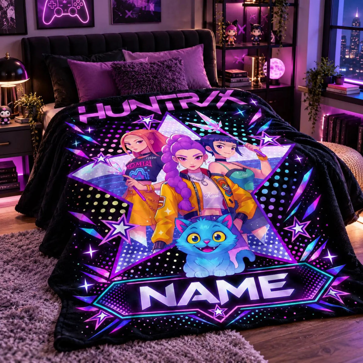 Personalized HUNTR/X Neon Star Blanket