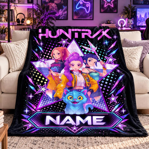 Personalized HUNTR/X Neon Star Blanket