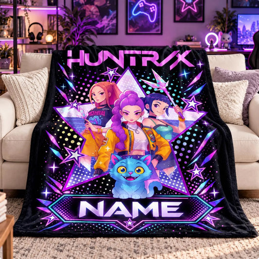Personalized HUNTR/X Neon Star Blanket