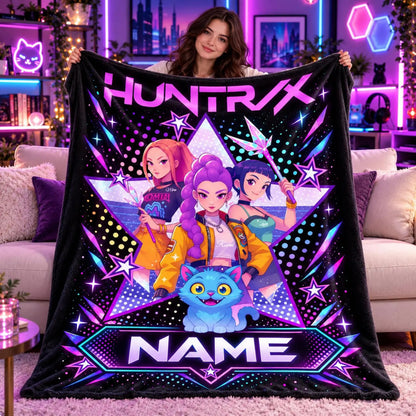 Personalized HUNTR/X Neon Star Blanket